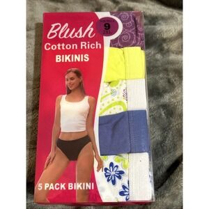 NWT Blush‎ Cotton Rich Briefs 5-Pack Cotton Rich Bikinis Sz 9 2XL Multicolor